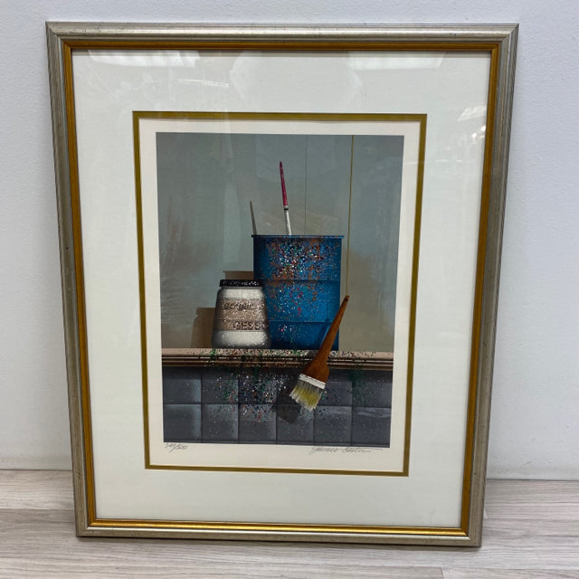 Paint can and brush - signed Lithograph by James Carter
