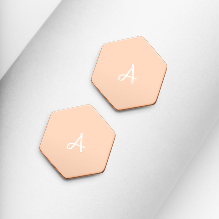 Personalized Sterling Silver Hexagon Stud Earrings