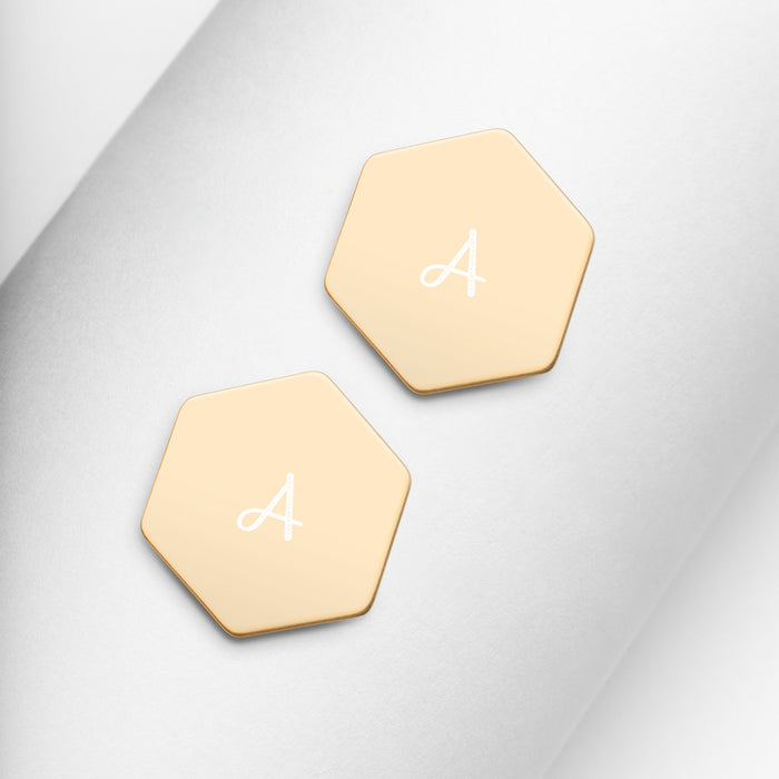 Personalized Sterling Silver Hexagon Stud Earrings