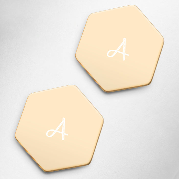 Personalized Sterling Silver Hexagon Stud Earrings
