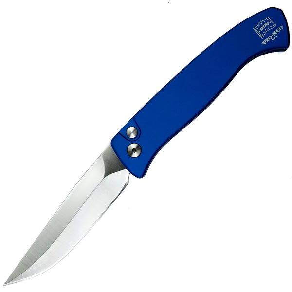 PRO-TECH 1221-BLUE BLUE SMALL BREND #2 AUTO KNIFE, 154CM SATIN BLADE - GearBarrel.com