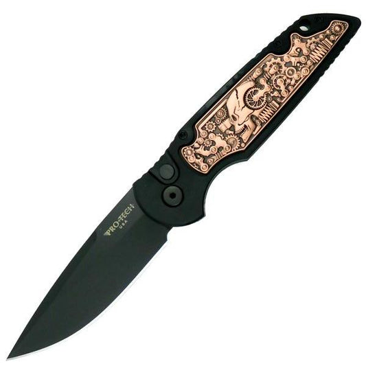 PRO-TECH LIMITED TR-3.53 TACTICAL RESPONSE 3 AUTO KNIFE, COPPER STEAMPUNK, 154CM BLACK BLADE - GearBarrel.com