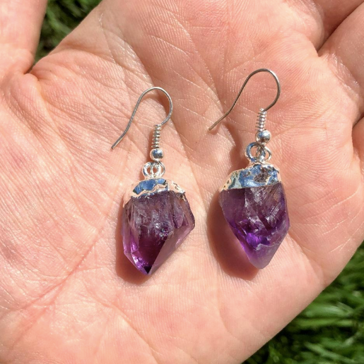 Raw Amethyst Silver Earrings