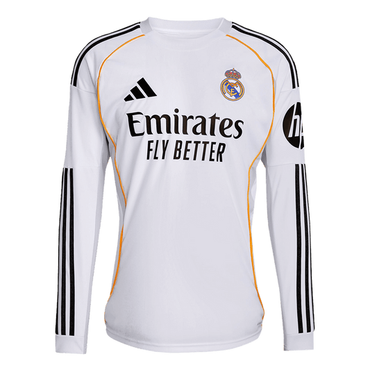 Real Madrid Home Long Sleeve Soccer White Jersey 2025/26