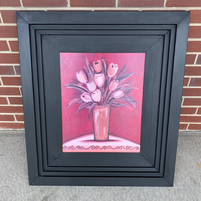 Red-Multi Metal Frame Flowers vase  Wall Decor