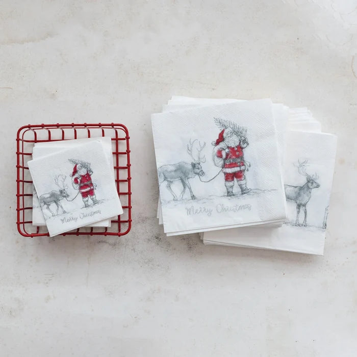Santa & Reindeer Cocktail Napkins 50 Pack