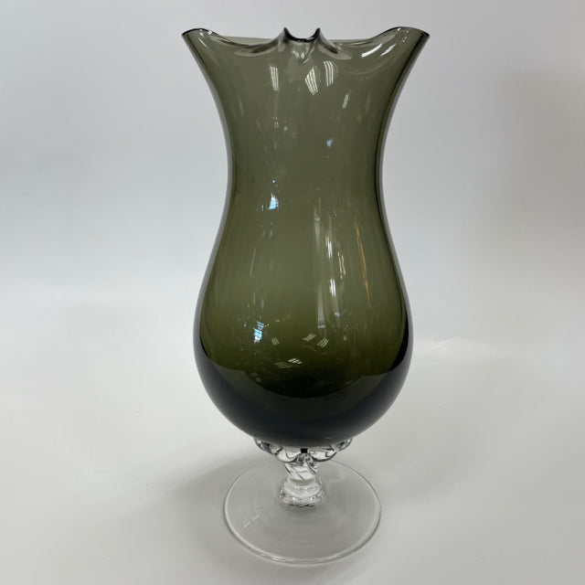 Sasaki Green Glass Stemmed Pitcher with Spout