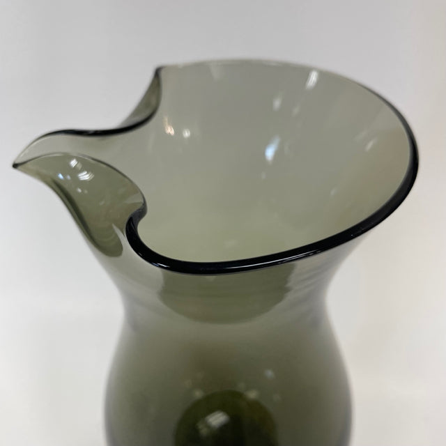 Sasaki Green Glass Stemmed Pitcher with Spout