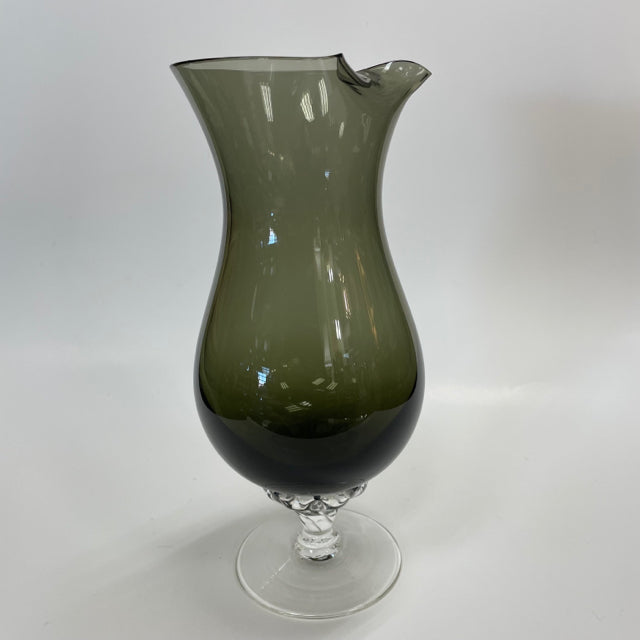 Sasaki Green Glass Stemmed Pitcher with Spout