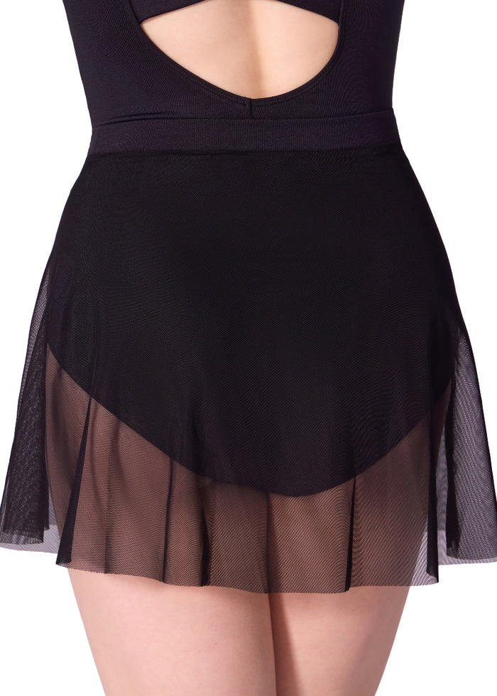 Capezio F1205W Sentimental mesh pull-on skirt in black with microfiber waistband and asymmetrical slit