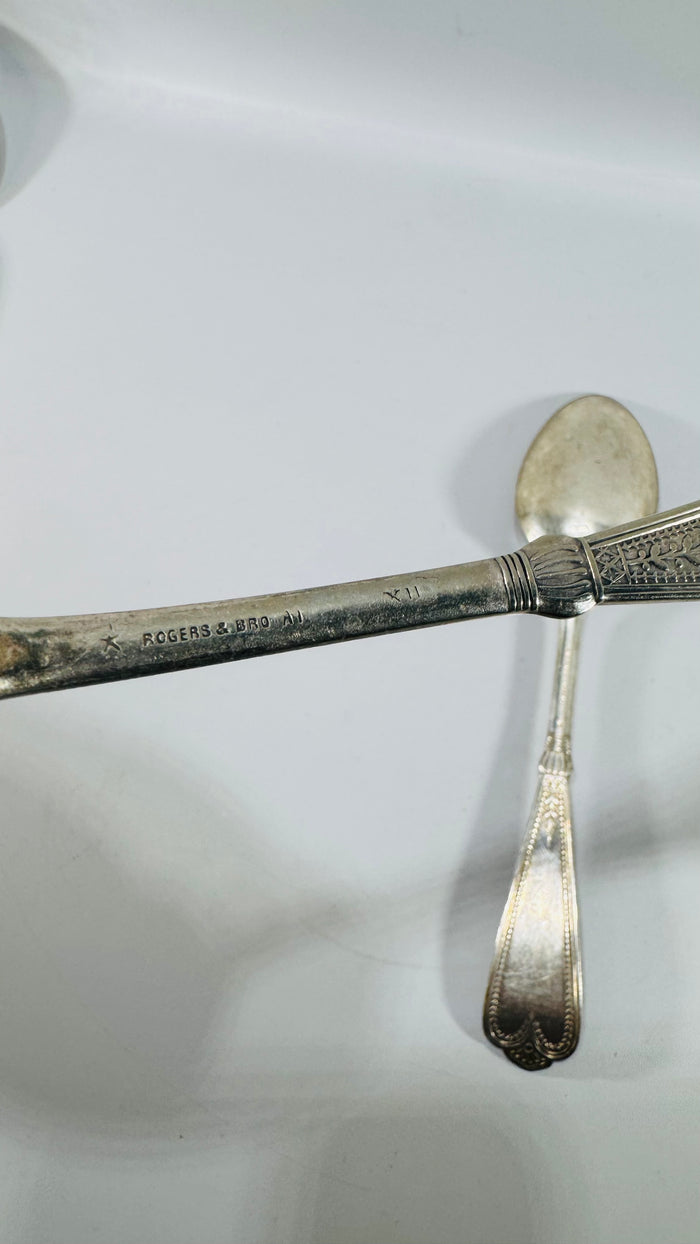 Set of 2 Vintage Rogers Bros Serving Spoons – Mixed Patterns, Silverplate