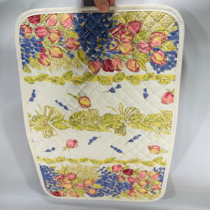 Set of 6 Tissus Toselli Placemats 17x11 Made in France | Quilted Cotton Rose Lavande Floral Provencal | Roses & Lavender Cottage Table Linens