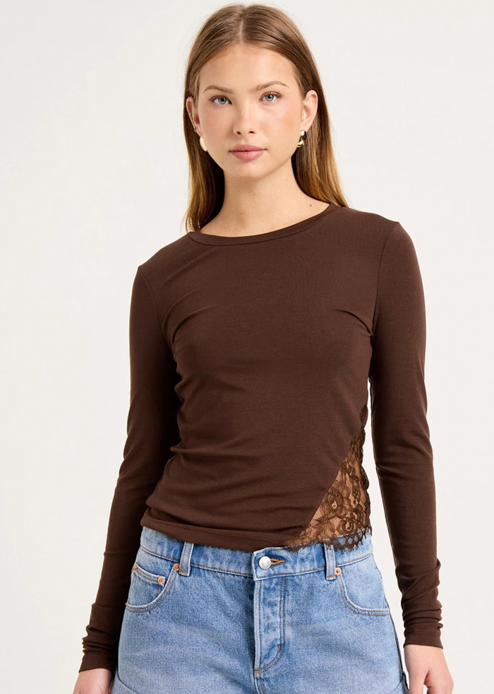 Siren Lace Long Sleeve Tee - Espresso