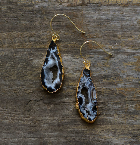 Sliced Geode Agate Crystal Earring - Gold