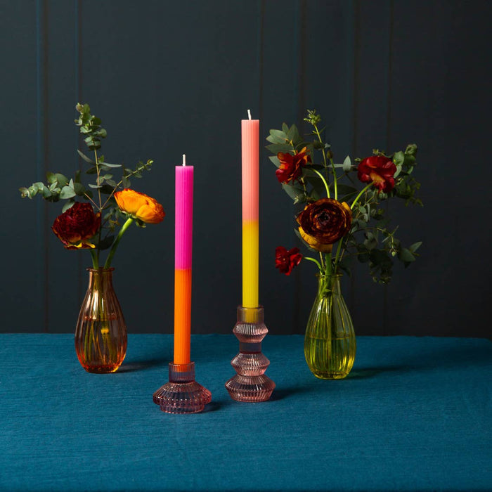 Small Ribbed Glass Candle Holder