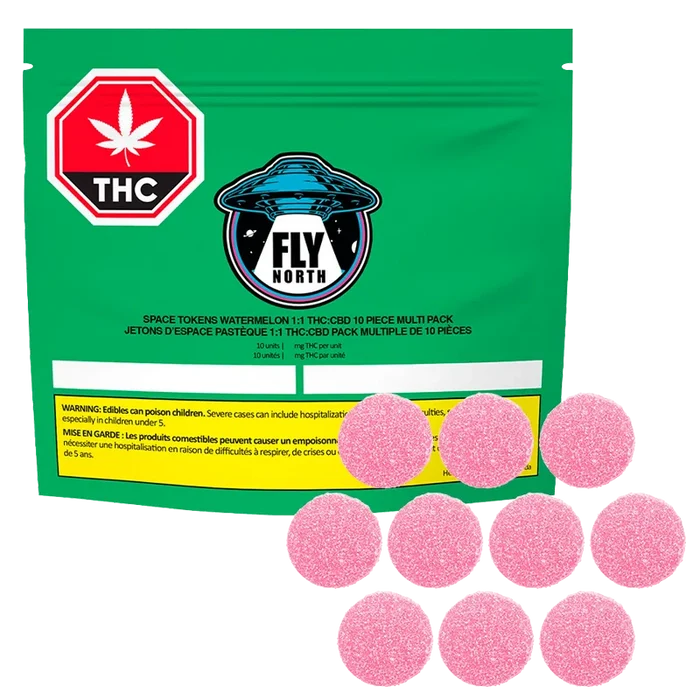 FLY NORTH 10 pack Space Tokens Watermelon 1:1 THC:CBD Gummies Edibles