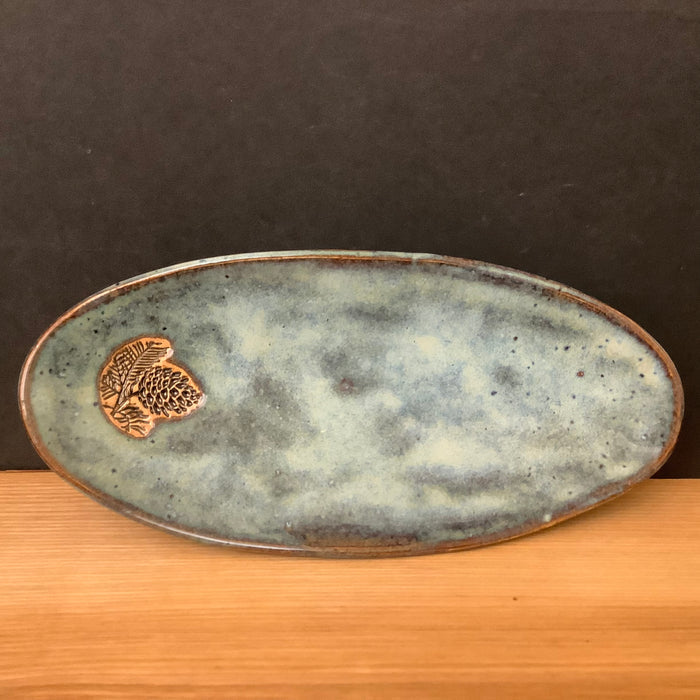 Spoon Rest Pinecone Design with Blue Glaze