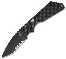 Strider + Protech SnG Automatic Knife Knurled w/Safety (3.5" Black Serr) PT 2408 - GearBarrel.com