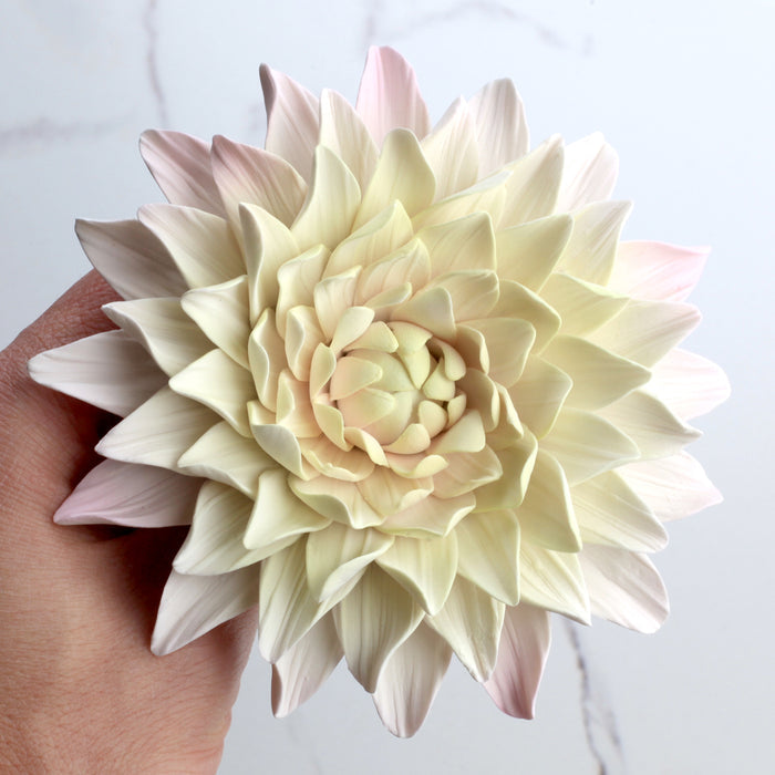 Gumpaste Dahlia Sugarflowers are perfect for cake decorating fondant wedding cakes & cupcakes. Handmade cake toppers from gumpaste/fondant. Wholesale sugarflower. Caljava Bakery Supplies