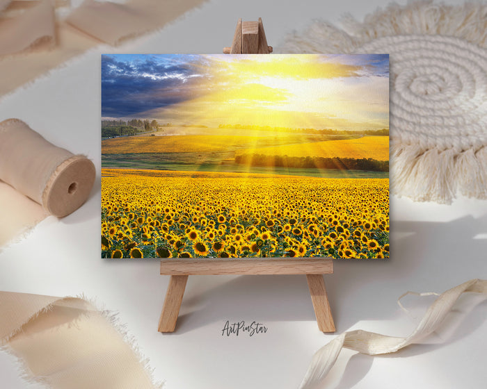 Sunflowers Sunset Summer Landscape Custom Greeting Cards