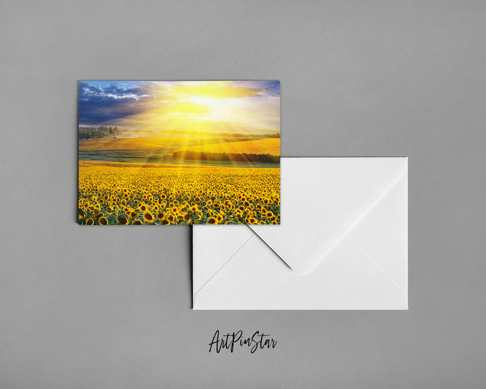 Sunflowers Sunset Summer Landscape Custom Greeting Cards