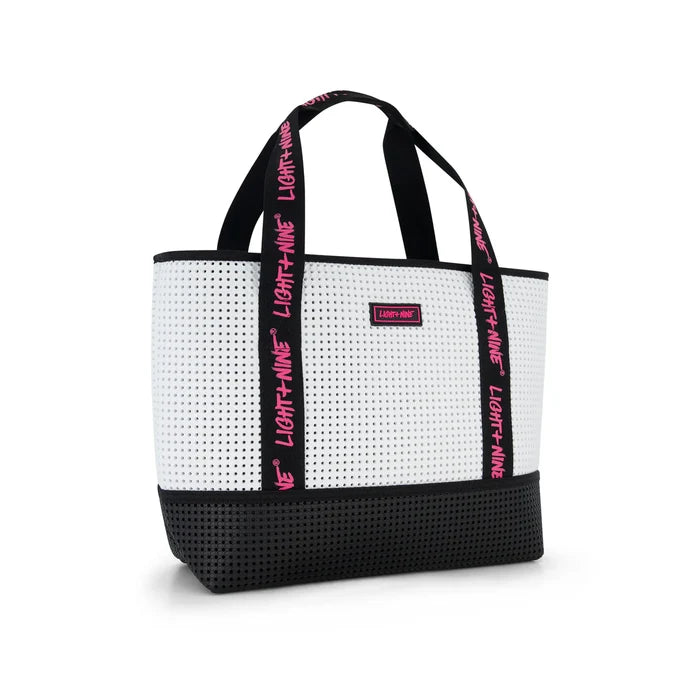 swim bag tote zippered - rose/white