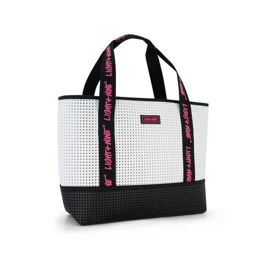 swim bag tote zippered - rose/white