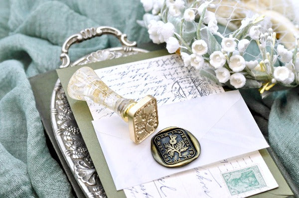 Thistle Latin Motto Wax Seal Stamp - Backtozero B20 - antique, Botanical, Flower, latin, latin motto, Message, Retro, rounded rectangle, Signature, signaturehandle, strength, thristle