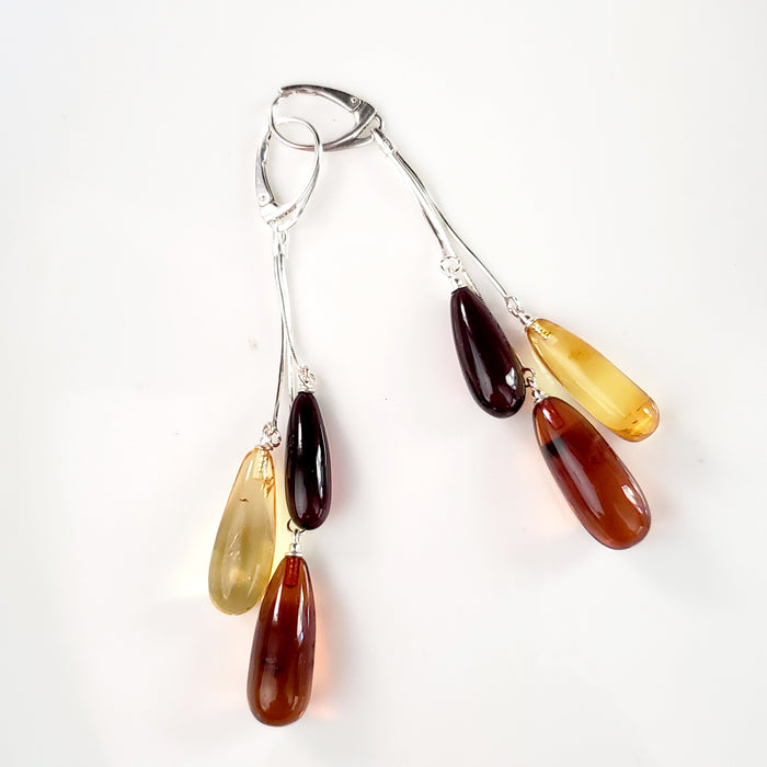 Long teardrop amber earrings