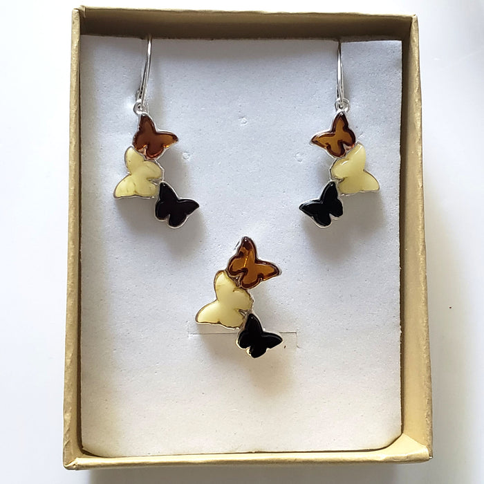 three butterfly jewelry set in box