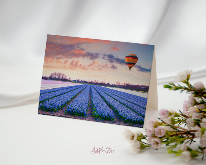 Tulip Field of Blooming Blue Landscape Custom Greeting Cards
