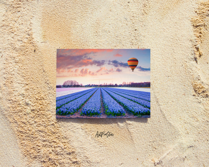 Tulip Field of Blooming Blue Landscape Custom Greeting Cards