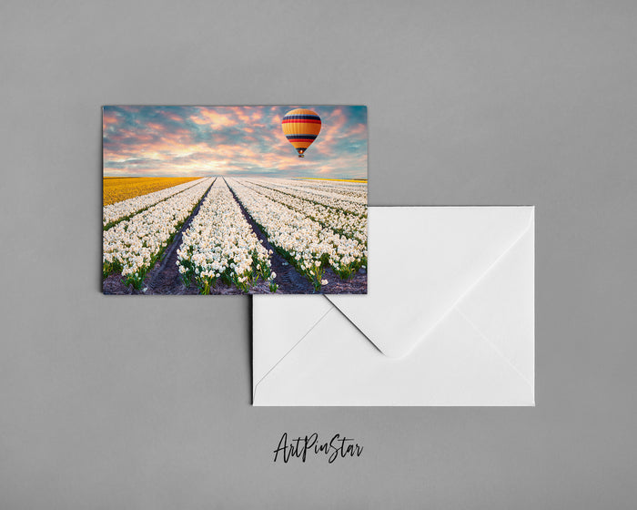 Tulip Field of Blooming White Landscape Custom Greeting Cards