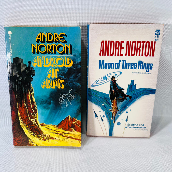 Two Andre Norton Paperback Books Moon of Three Rings 1966 Android at Arms 1973 Ace Books Inc
