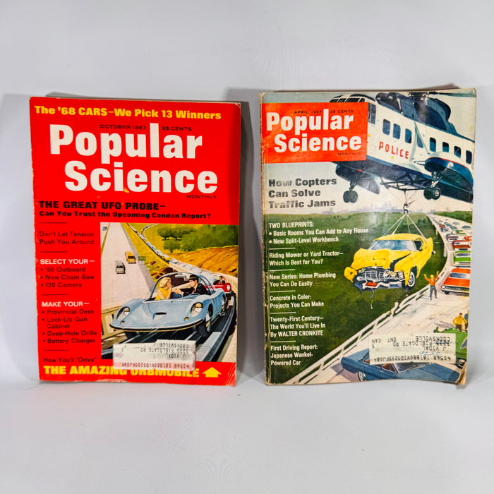 Two Vintage Popular Science Magazines (1967) | UFOs, Copters & The ‘68 Cars | Science, Auto, DIY Features