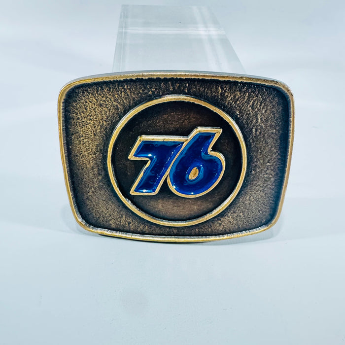 Union 76 Gas Station Uniform Belt Buckle 1970s Blue Enamel