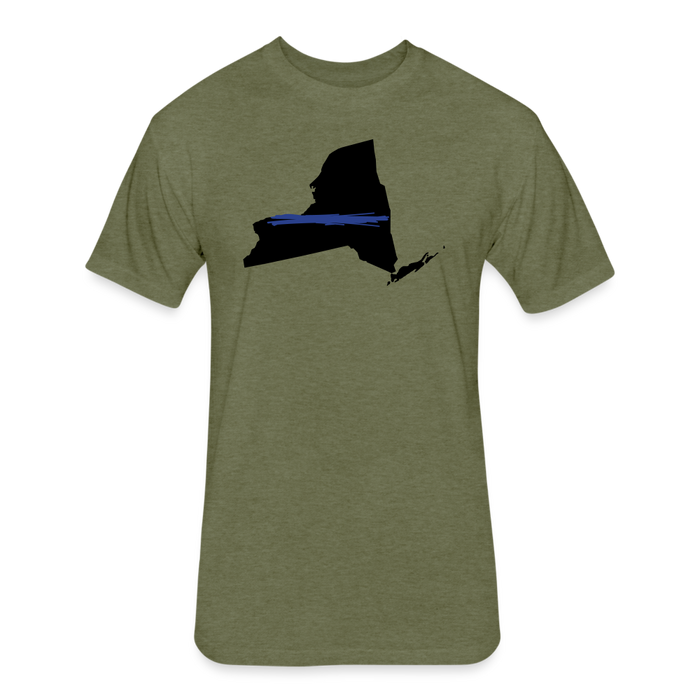 Unisex Poly/Cotton T-Shirt by Next Level - New York Thin Blue Line - heather military green