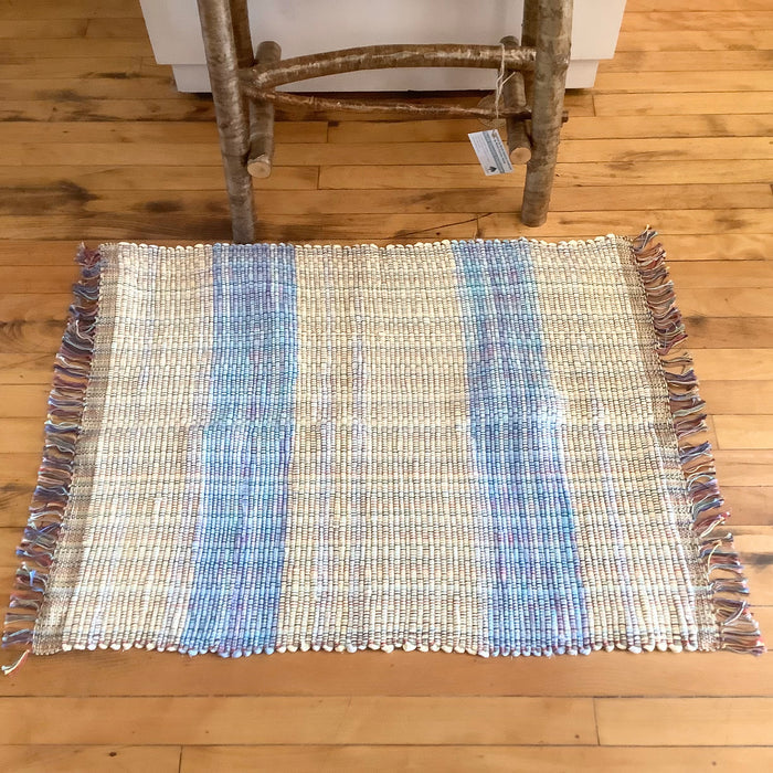 “Upcycled" Woven Rug in Pale Yellow & Blue