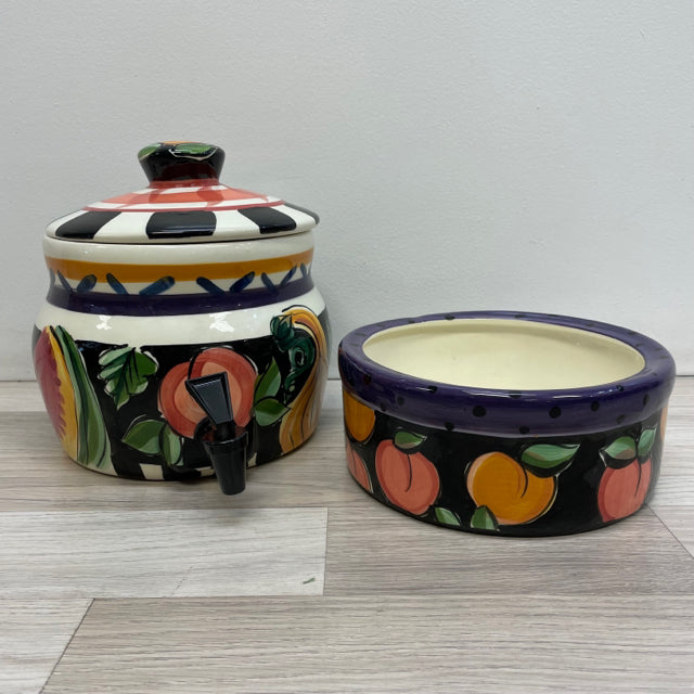 Vicki Carroll Black-Multi 3 Piece Ceramic Drink Dispenserwith Stand