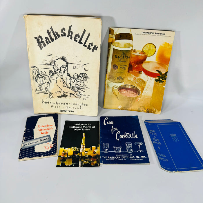 Vintage Cocktail Booklet Bundle+ Rathskeller Bar Song Book (Bacardi • Schenley • American Distilling • Hiram Walker • Galliano | 1950s Ephemera)