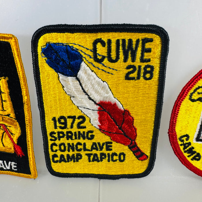Vintage CUWE 218 Conclave Patch Lot (3) – 1972 Spring & Fall + 1973 Fall Conclave Cuivre Lodge Camp Holaka