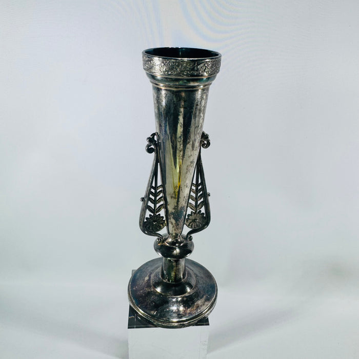 Vintage EH Barton Silver-Plated Trumpet Bud Vase Sheffield Style Art Nouveau Pierced Handles