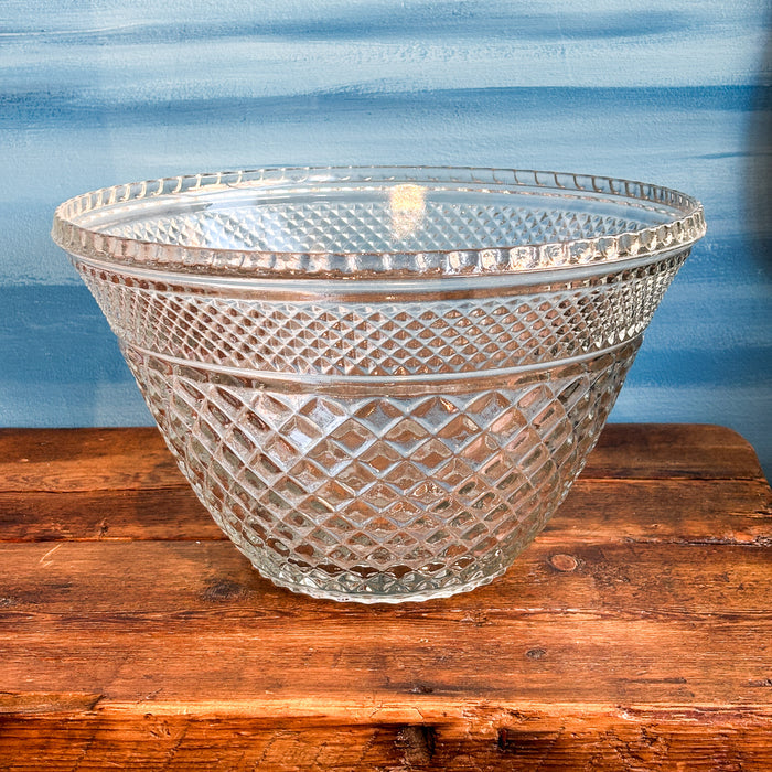 Vintage MCM Anchor Hocking Clear Glass Wexford Punch Bowl & Cups Set with Base