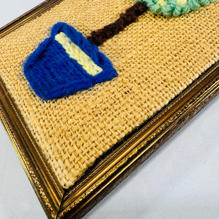 Vintage Yarn Tree Framed Fiber Art on Burlap 1970s Style
