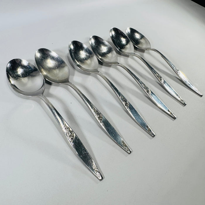 West Bend Twilight Rose Oval Soup Spoons Set of 6 Stainless