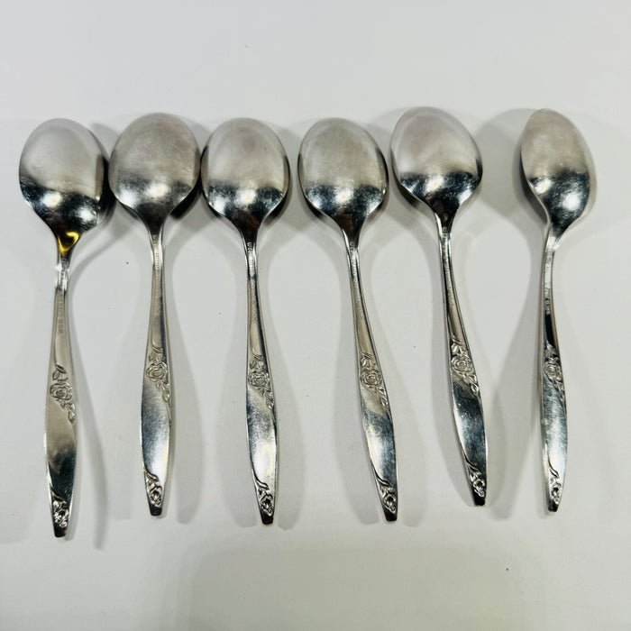 West Bend Twilight Rose Oval Soup Spoons Set of 6 Stainless