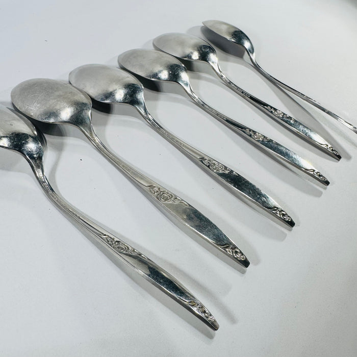 West Bend Twilight Rose Oval Soup Spoons Set of 6 Stainless
