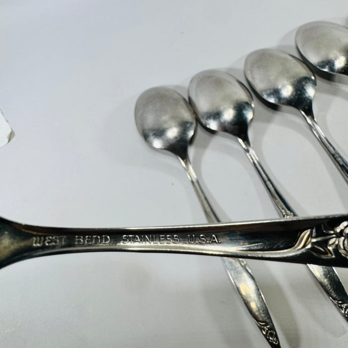 West Bend Twilight Rose Oval Soup Spoons Set of 6 Stainless