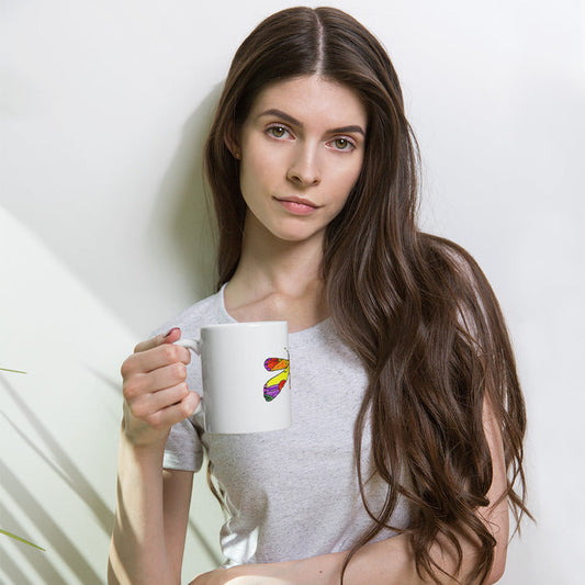 White glossy mug butterfly