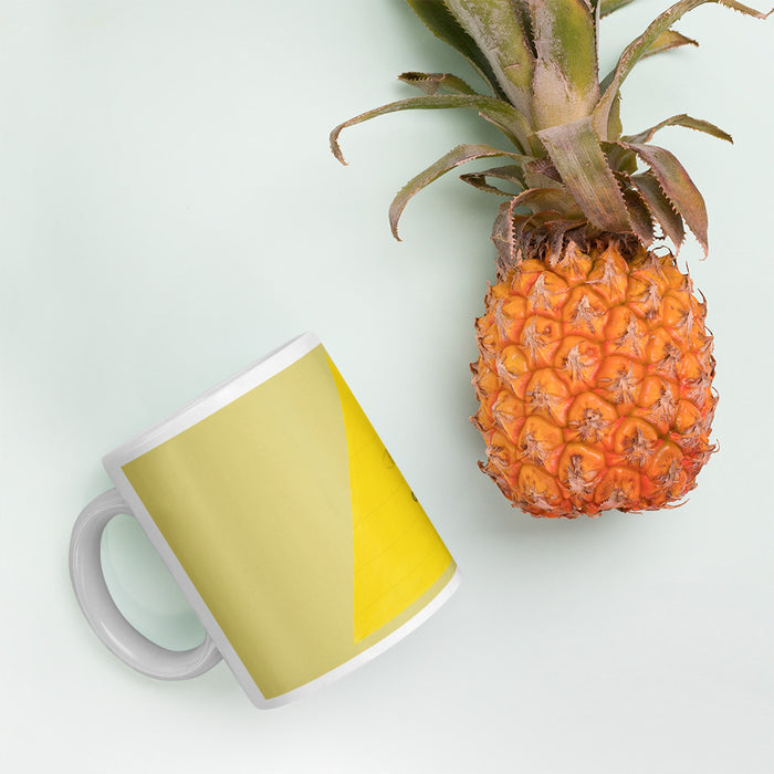 White glossy mug Pyramid Monster
